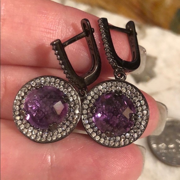 stunning amethyst CZ earrings Sterling Silver - Picture 5 of 7